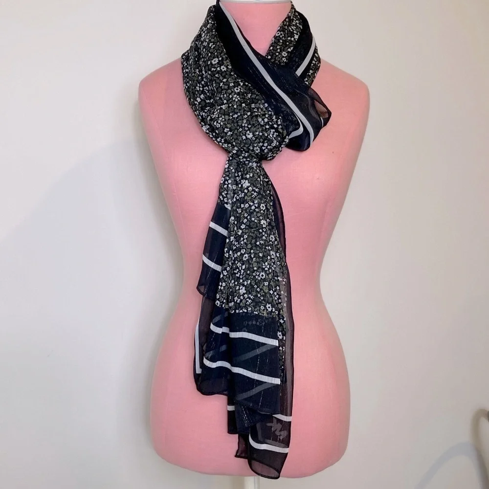 Michael Kors Black and White Logo Sheer Scarf